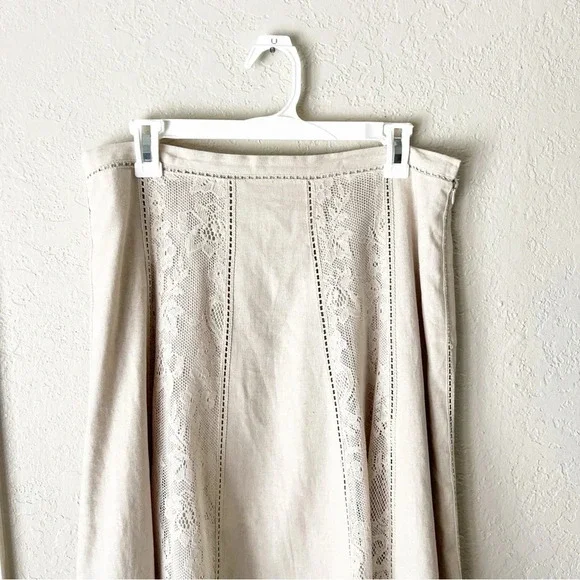 Vintage Skirt Petite Large PL 90s 2000s Linen Lace Maxi Coastal Ethereal Modest - Picture 3 of 8